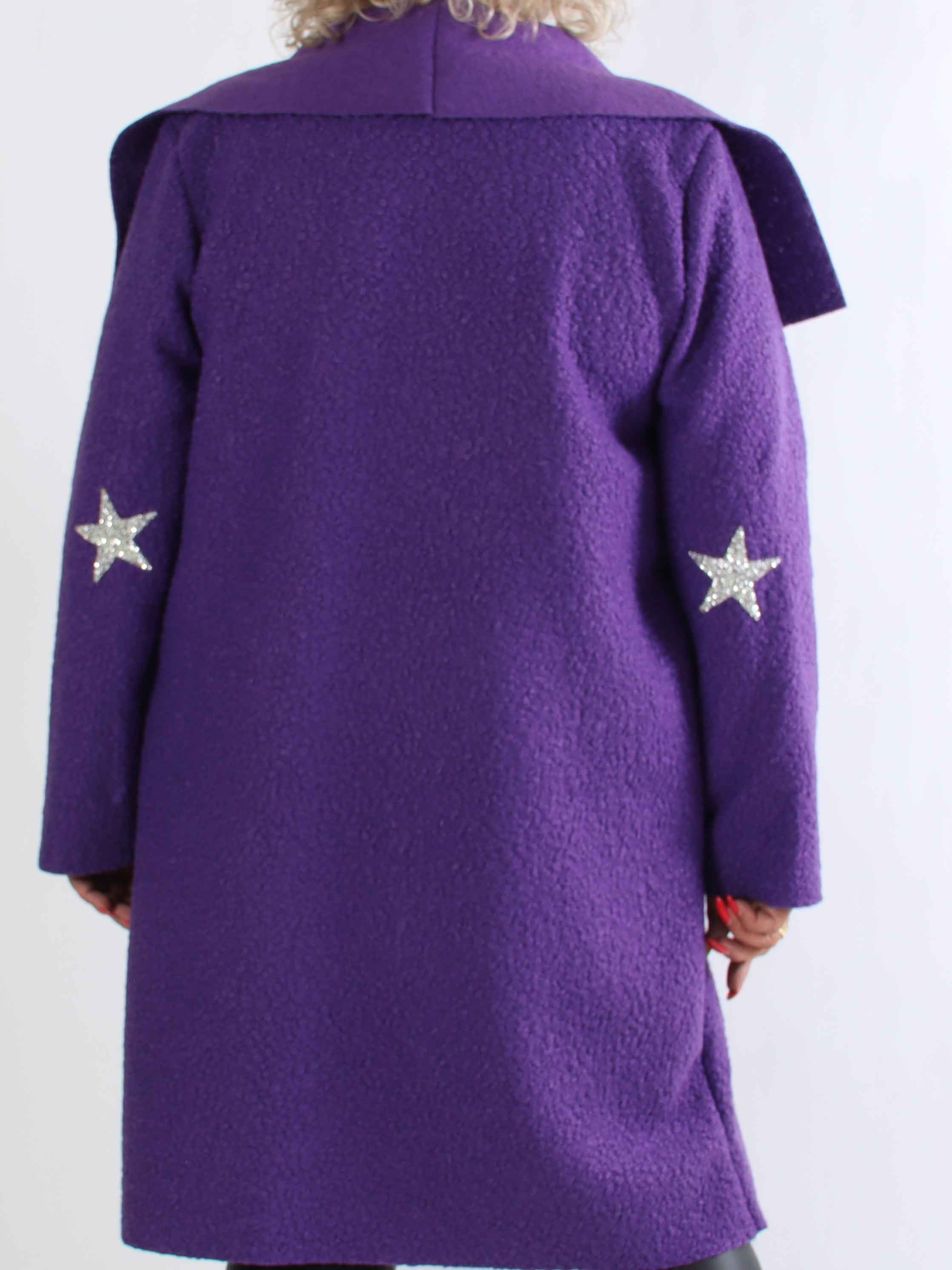 Malfrid - Plus size frakke i blød teddy med shiny stjerner